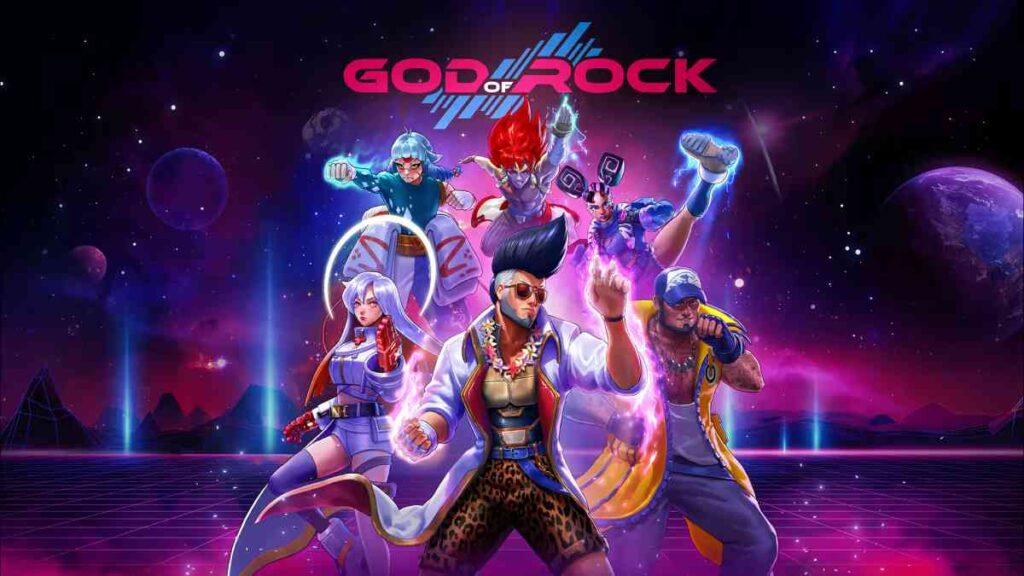 God of Rock é um jogo brasileiro de arcade, luta e rítmico que será lançado para PC e consoles em 18 de abril de 2023