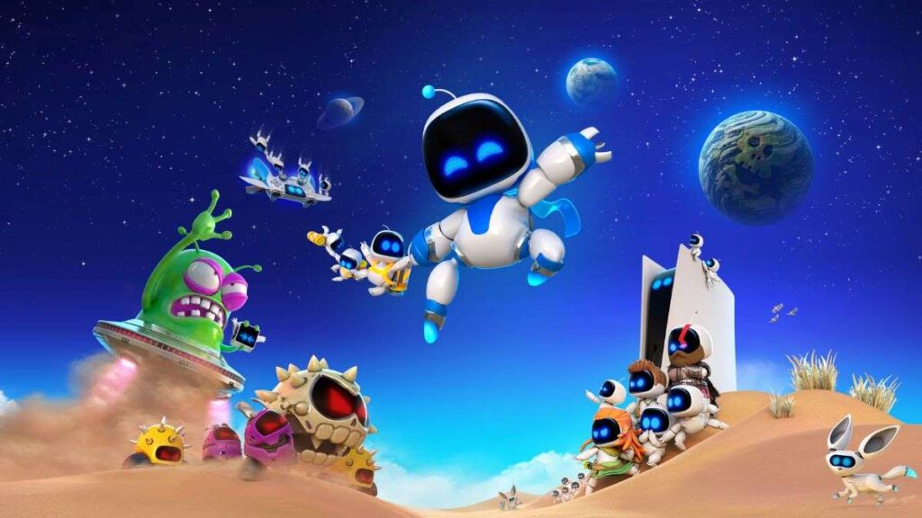 Astro Bot é um jogo de ação e plataforma 3D exclusivo para PlayStation 5 que é uma verdadeira aventura pela história dos consoles da Sony