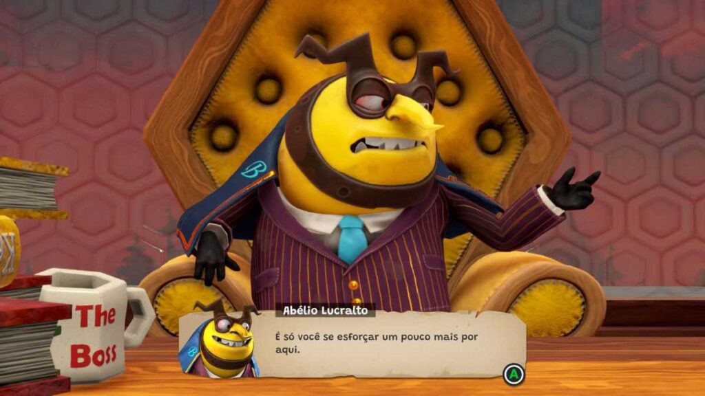O vilão Abélio Lucralto é uma ótima sátira da Playtonic Games, e seu nome localizado em português é excelente